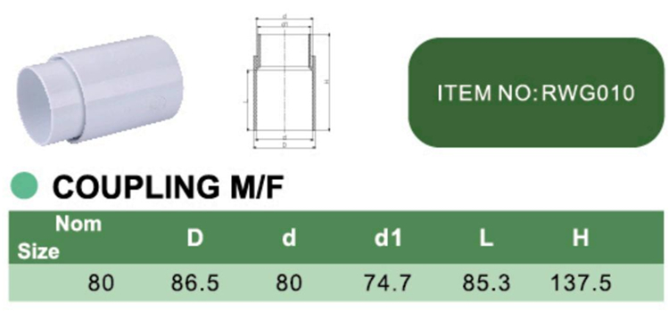 PVC COUPLING M/F