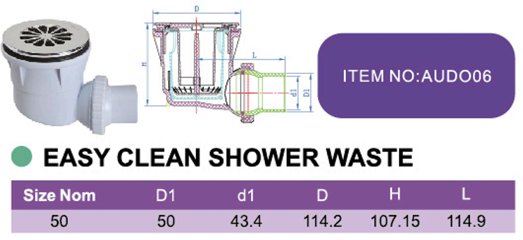 PVC EASY CLEAN SHOWER WASTE
