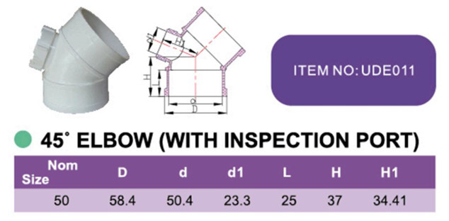 PVC PIPE SYSTEM DRAINAGE FITTINGS 45° ELBOW