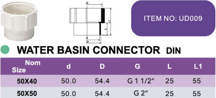 PVC WATER BASIN CONNECTOR DIN