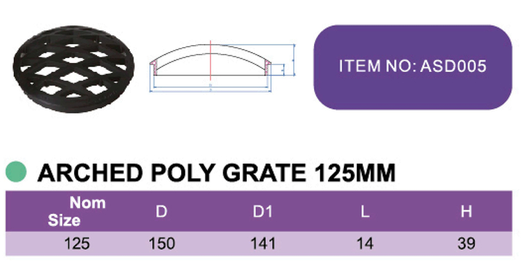 ARCHED POLY GRATE 125MM
