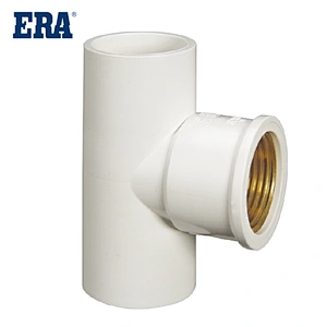 ISO1452 Pressure Pipe Fittings PVC Female Threaded Straight Tee inserted brass