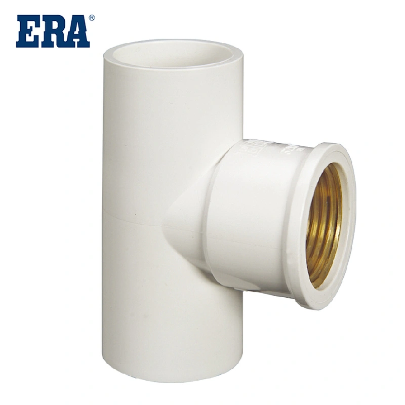 ISO1452 Pressure Pipe Fittings PVC Female Threaded Straight Tee inserted brass