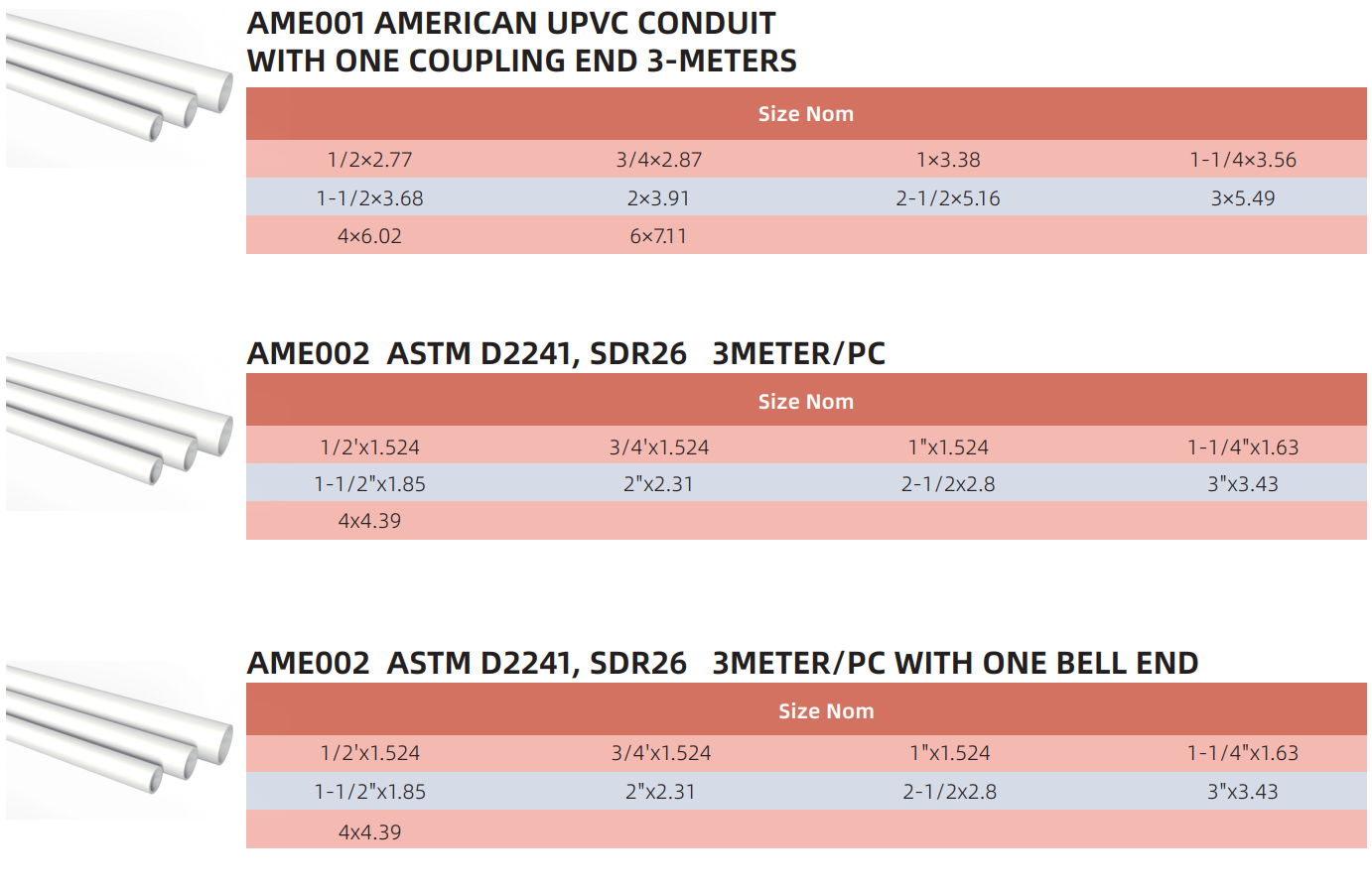 American UPVC Conduit With One Coupling End