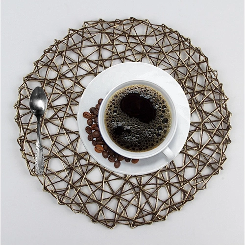 2021 nuevo diseño estera de papel hueco tejido redondo brillo mantel de mesa para cocina