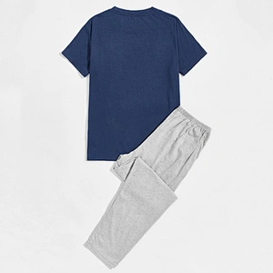 Wholesale letter graphic 2pcs men pajamas short sleeve shirt and pants Sleepwear custom loungewear