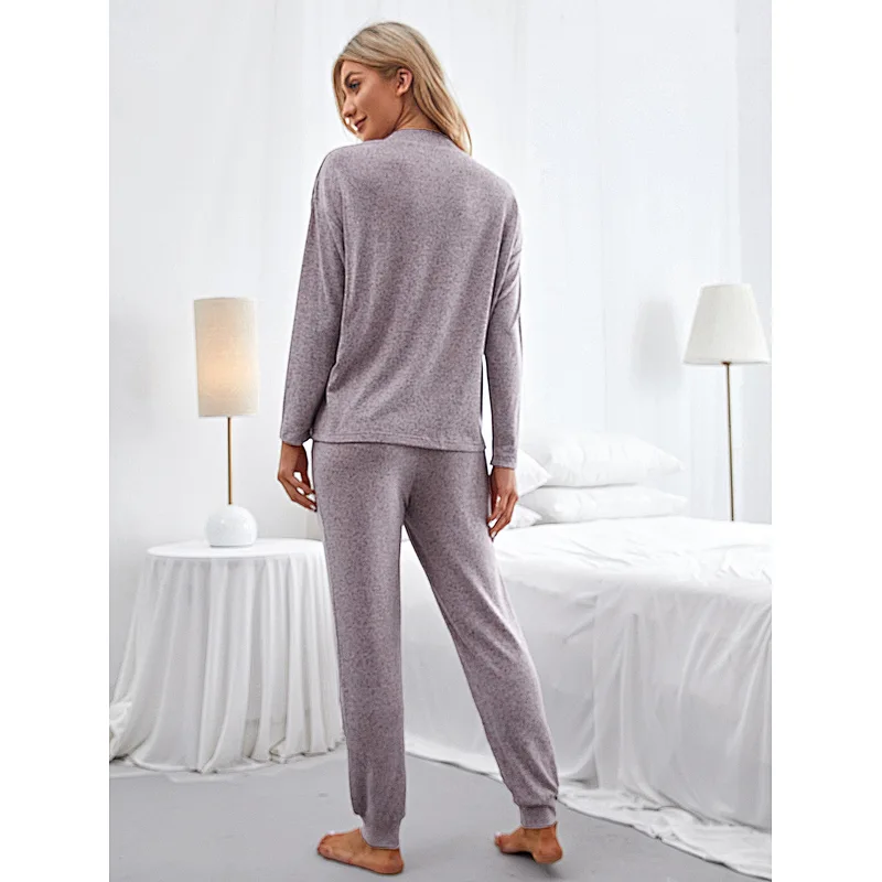 Wholesale Cotton Pajama Long Sleeve Space Dye Mock Neck Women Loungewear