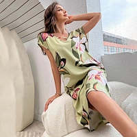 New Custom Breathable Women's Nightgown Floral Print V-cut Dolman Sleeve Nightdress