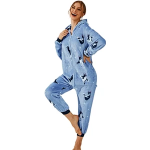 New Arrival Print 3D Ear Winter Velvet Adult Rompers Fleece Custom Long Jumpsuits Flannel Animal Unicorn  Women Onesie
