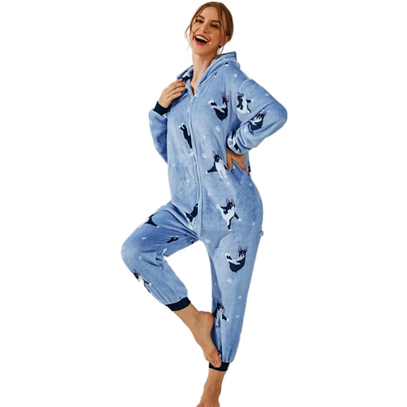 New Arrival Print 3D Ear Winter Velvet Adult Rompers Fleece Custom Long Jumpsuits Flannel Animal Unicorn  Women Onesie