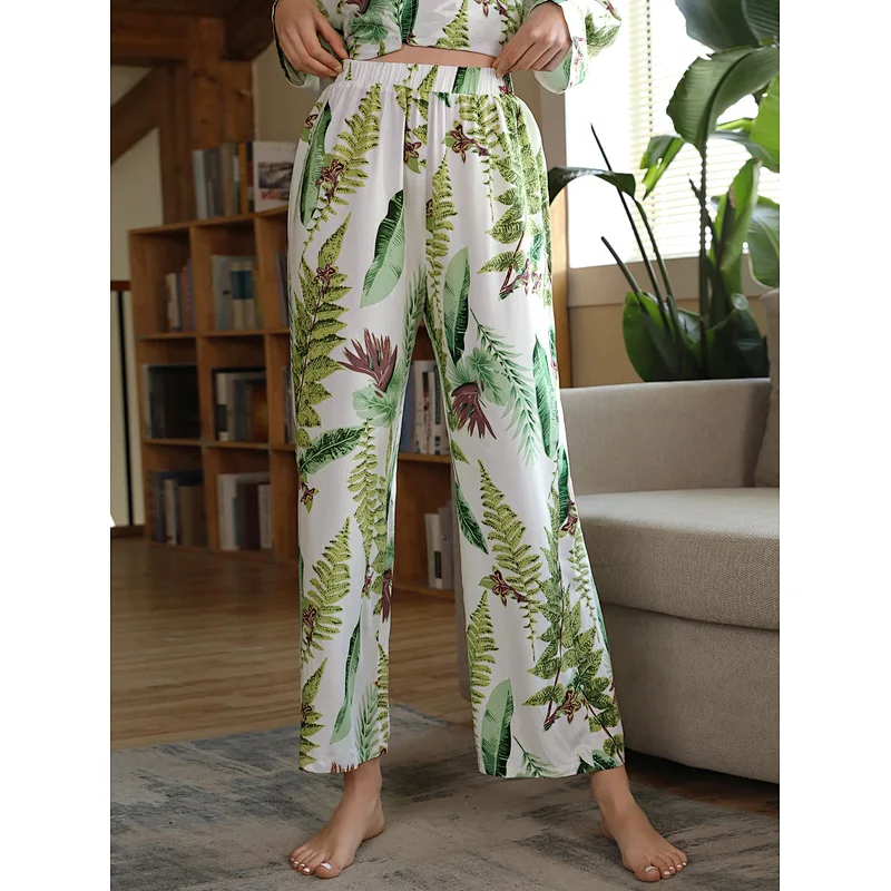 Floral Long Organic Cotton Pyjamas Custom Bamboo Viscose Women Pajama