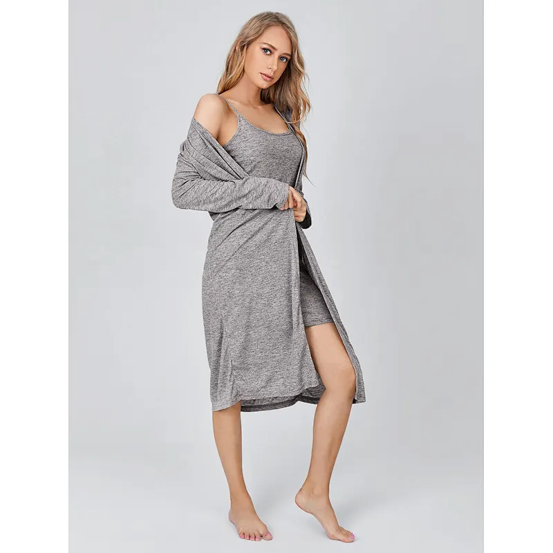 Solid Open Front Dress Robe Lounge Wear Sets Wholesale 2022 Bamboo Cotton Loungewear For Women
