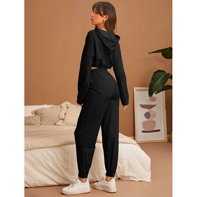 2021 2 Pieces Solid Custom Lounge Wear Organic Cotton Loungewear Set