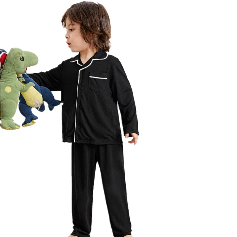 Solid Piping Winter Long Pjs Custom Printed Kids Pyjamas Custom Bamboo Clothes Pajamas Cotton For Kids