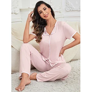Luxury Ladies Pyjamas Ribbed Knit Women Sleepwear Custom Design Loungewear Set Cotton Pajamas Sets For Women