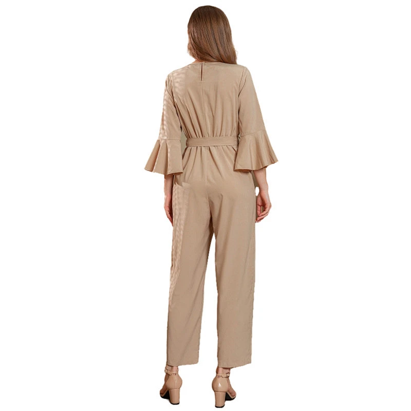 Girls Belted Flounce Sleeve Fall Elegant Romper Pyjama Femme Bamboo Onesie Women Sleepwear Adult Onesie