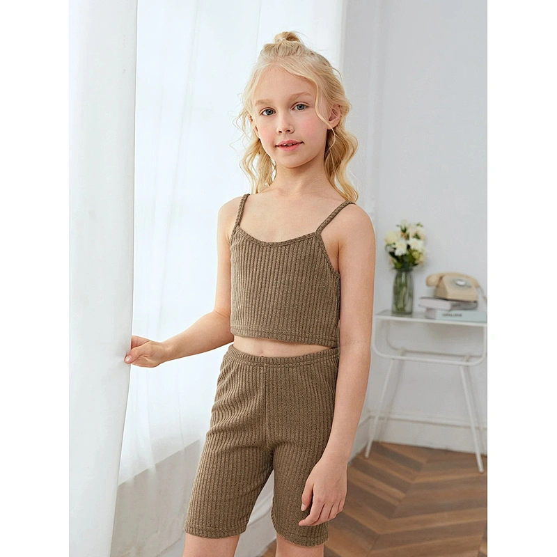 Cami Shirt 2022 Cozy Bulk Rib Cotton Girl Pyjamas Short Pajama Set Blank Children Short Pajamas