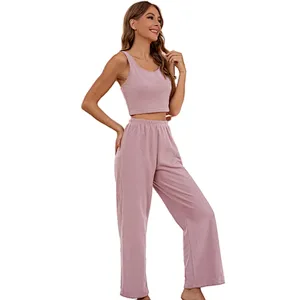 Solid Teddy Plush Tank Top Pants Girl Custom Designer Lounge Wear Sets Soft Cotton Pjs Women Pajamas