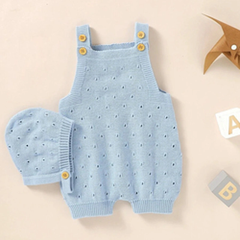 Custom Cartoon Print Kids Boy Girl Baby Sweatshirt Rompers Bodysuit Baby Solid Knit Romper With Knit Hat