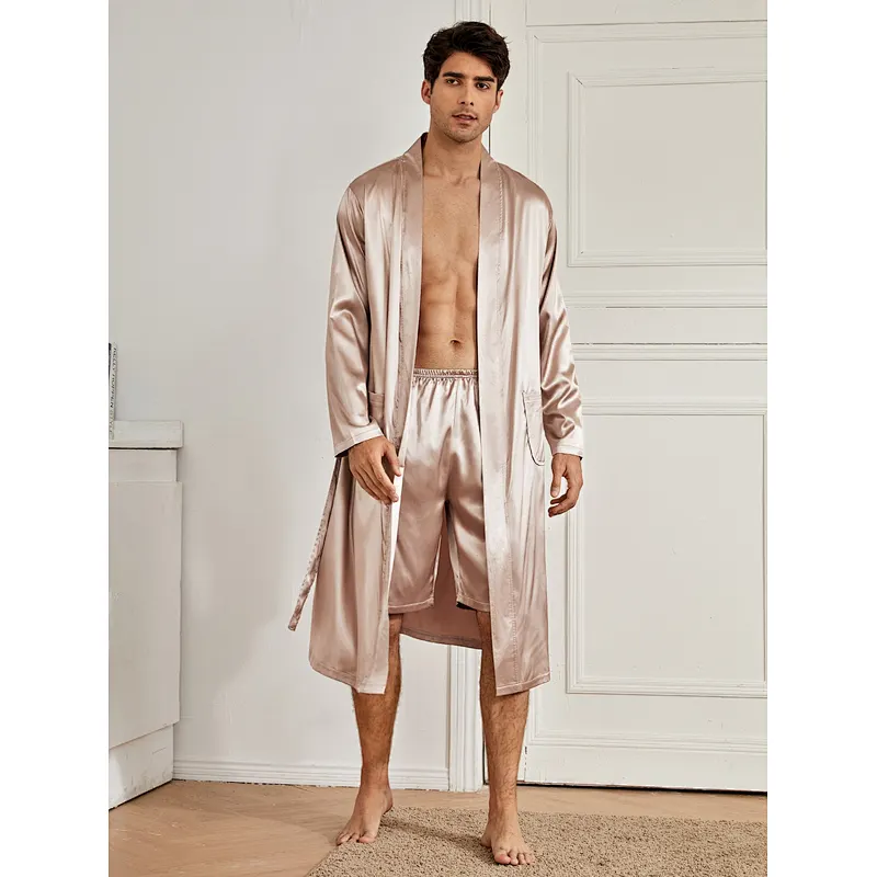 Designer Robe Shorts Sets For Men Solid Luxury Belted Custom Bath Robe Solid Spa Silk Men's Robe