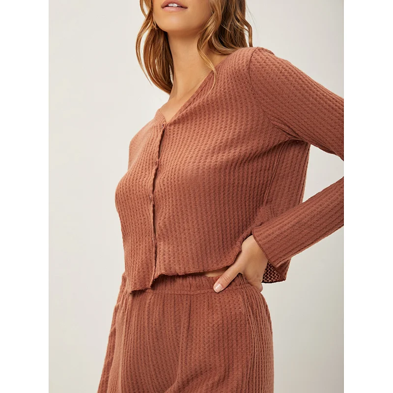 Wholesale Lounge Wear V Neck Button Front Tee & Shorts Lounge Set Women Loungewear Sets