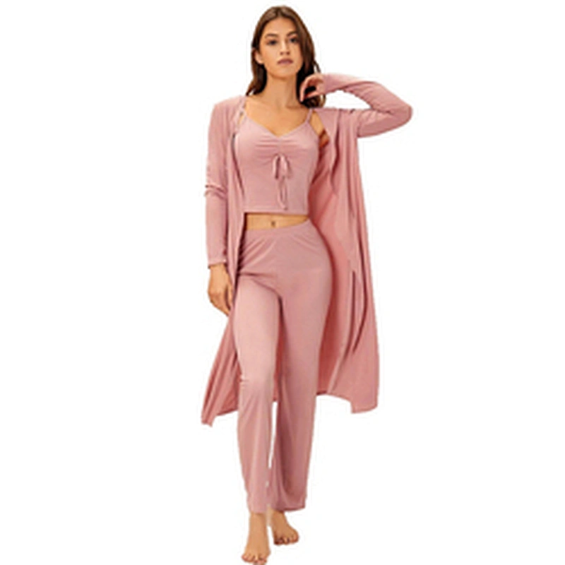 3Piece Lounge Wear Sets Women Ruched Bust Cami Top & Pants & Robe Loungewear