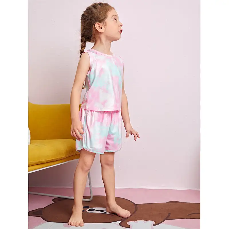 Children Cami Top&Shorts Tie Dye Pyjama Sets Cotton Kids Girls Custom Pajama Set