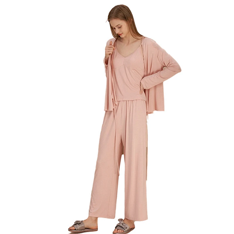 3 Pieces Solid Cami Top With Pajama Pants Bamboo Lounge Wear Sets Designer Women Cotton Pj Set