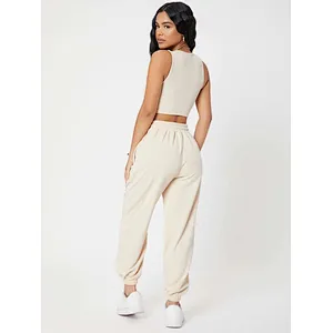 Custom Camisole Lounge Wear Solid Crop Tank Top And Sweatpants Joggers Set Women Loungewear Set