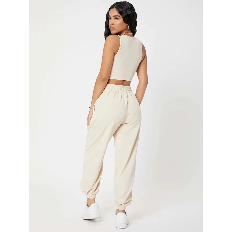 Custom Camisole Lounge Wear Solid Crop Tank Top And Sweatpants Joggers Set Women Loungewear Set