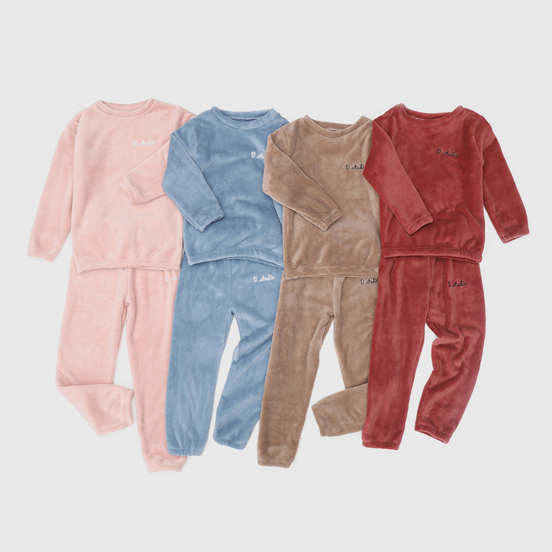 Kids Warm Trouser Suit Winter Flannel Pajamas And Home Wear Boys and Girls Sleepwear