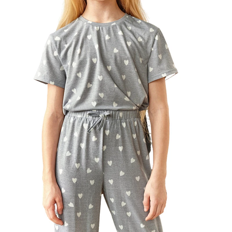 Wholesale girl printed Cute lounge wear children knitted bamboo sleepwear 2 pieces cotton kids pajama set