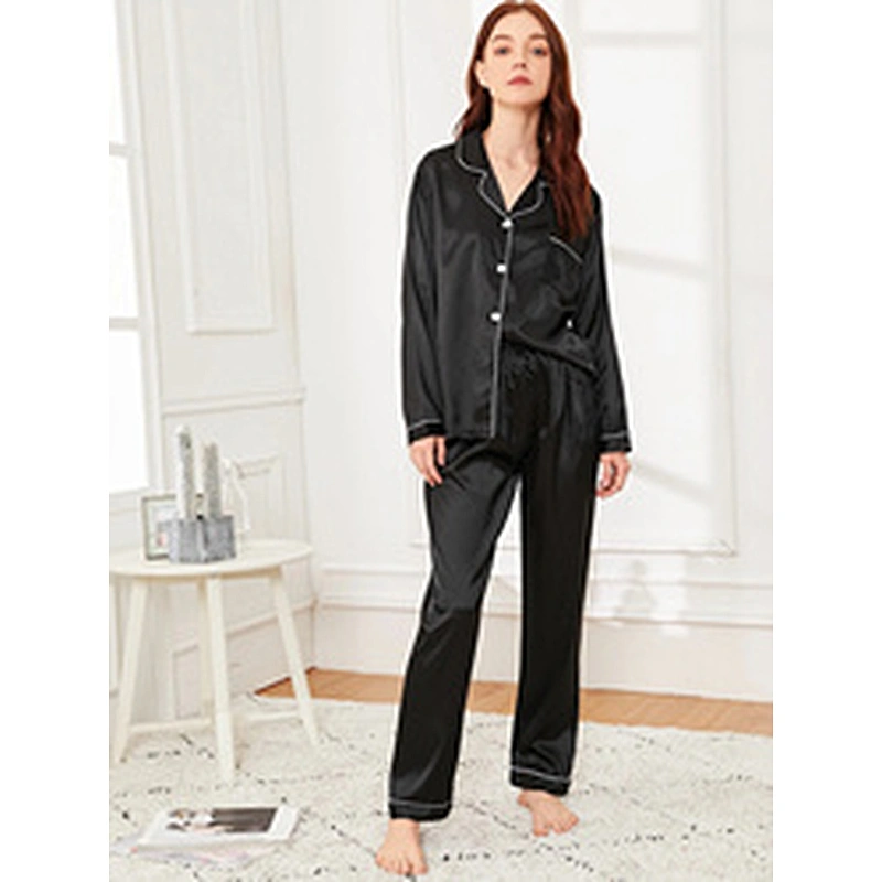 Long Sleeve Shirt and Pants Luxury Silk Pajamas Set Custom Contrast Binding Satin Pajamas