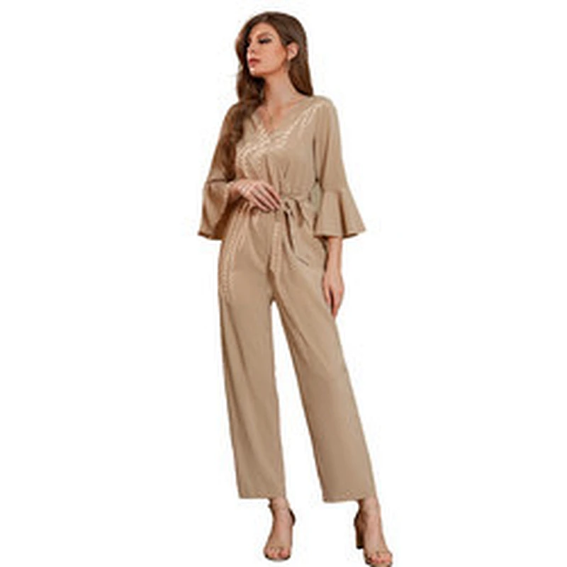 Girls Belted Flounce Sleeve Fall Elegant Romper Pyjama Femme Bamboo Onesie Women Sleepwear Adult Onesie