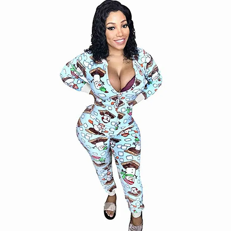 Wholesale Sexy Women Long Sleeve Zipper Jumpsuit Funny Letter Club Christmas Onesie Pajamas
