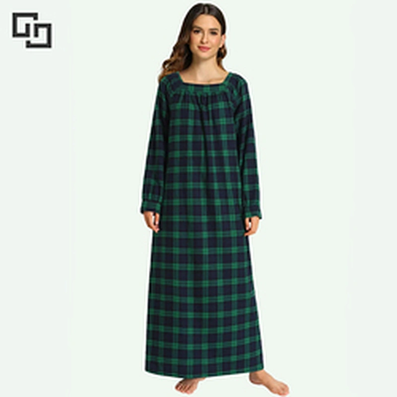 Tartan Frilled Tie Front Plus Cotton Night Dress Nightgown