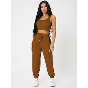 Custom Camisole Lounge Wear Solid Crop Tank Top And Sweatpants Joggers Set Women Loungewear Set