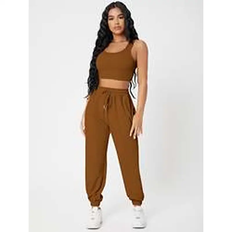 Custom Camisole Lounge Wear Solid Crop Tank Top And Sweatpants Joggers Set Women Loungewear Set