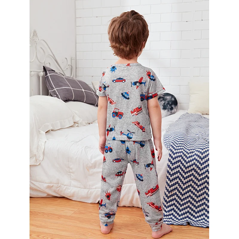 Wholesale Cartoon Long Sleeve Lounge Wear 100% Cotton Pyjamas Custom OEM Kids Boy Bamboo Pajama Sets