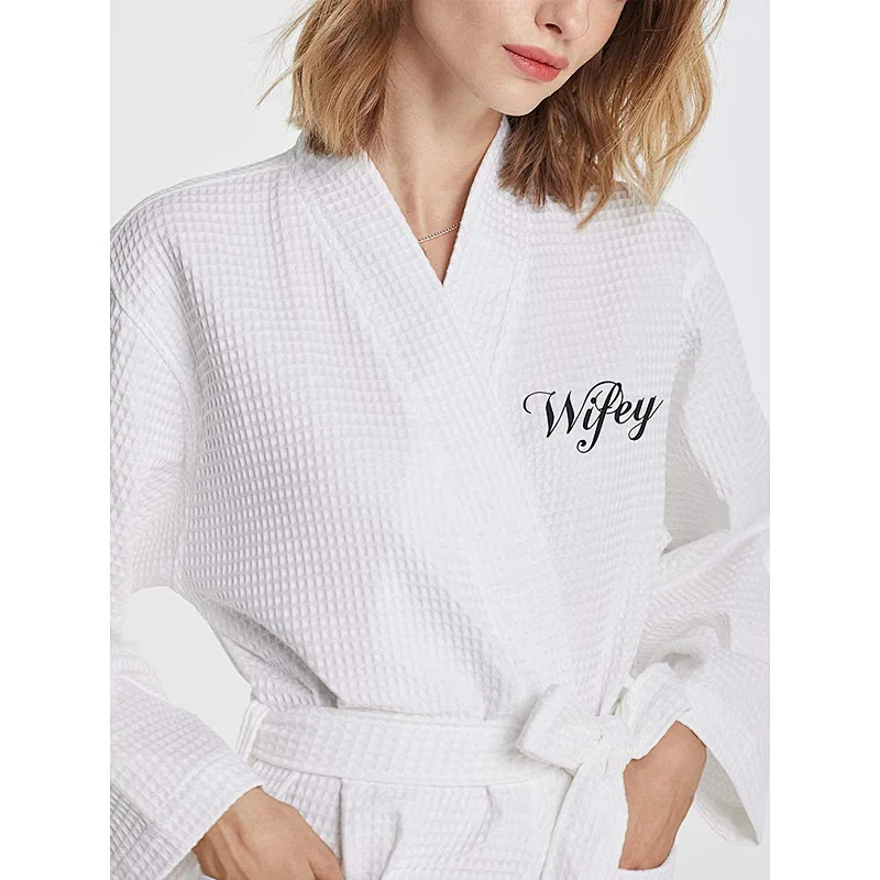 Calf Length Cotton Waffle Robe Loose Kimono Dressing Gown Hotel Couple Spa Bath Robes