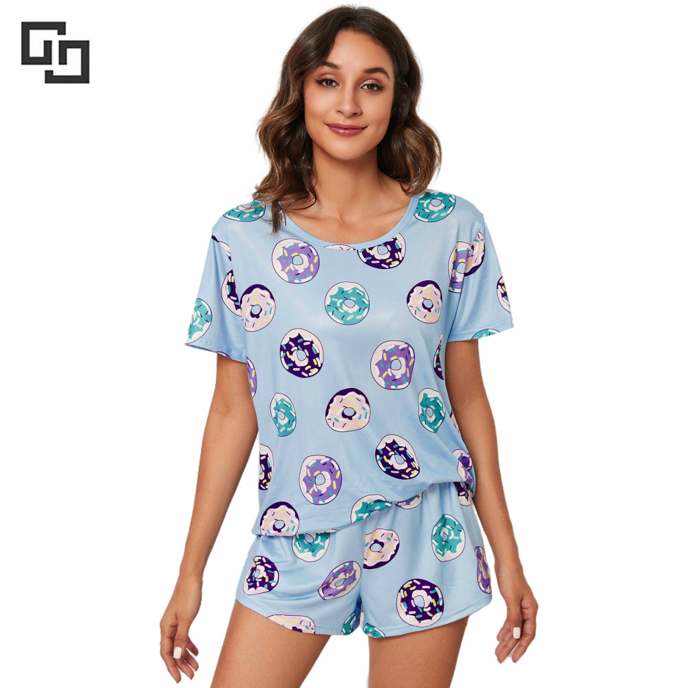 2022 New Short Bamboo Pyjamas Cozy Sleepwear Adult Summer Cartoon Cotton Pajamas For Women