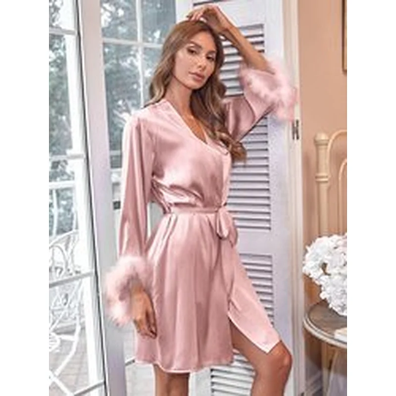 2022 New Designer Robe Sets Luxury Bridal Fur Feather lounge Femme Designer Satin Silk Women Bridesmaid Robes