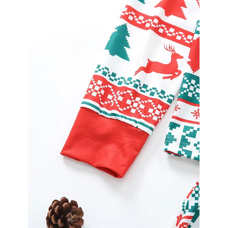 Custom Matching Family Christmas Pajamas Sets Elk And Geo Print Top & 1pc Pants Christmas Pajamas