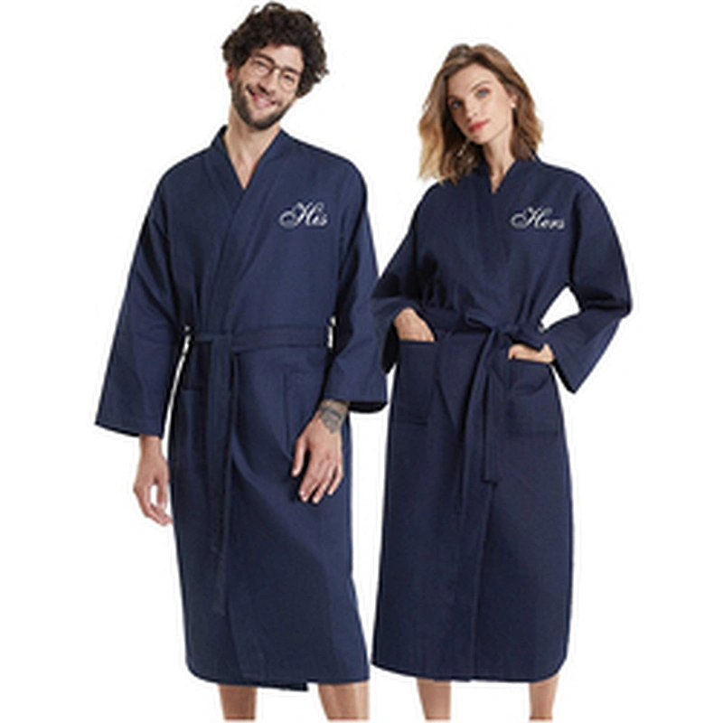 Calf Length Cotton Waffle Robe Loose Kimono Dressing Gown Hotel Couple Spa Bath Robes