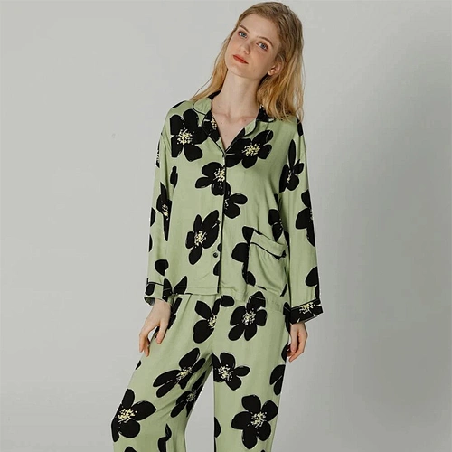 Custom Luxury Lady Viscose Pajamas 2 Pieces Soft Cozy Solid Women Viscose Sleep Wear Set for Women