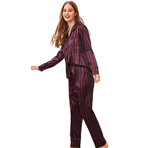 Striped 2022 Wholesale Custom Satin Pajamas Set Silk Designer Luxury Pyjamas For Women