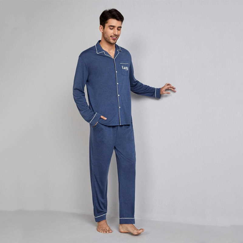 Letter Graphic Contrast Piping Pj Set Mens Pajamas Cotton Pajamas Sets Men