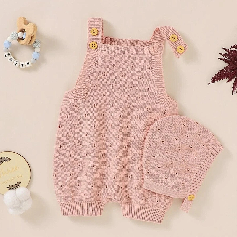 Custom Cartoon Print Kids Boy Girl Baby Sweatshirt Rompers Bodysuit Baby Solid Knit Romper With Knit Hat