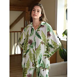 Floral Long Organic Cotton Pyjamas Custom Bamboo Viscose Women Pajama
