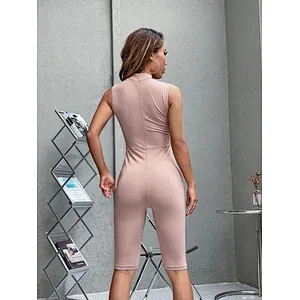 Stand Collar High Stretch Bodysuit for Women Mock Neck Zip Back Romper Adult Onesie